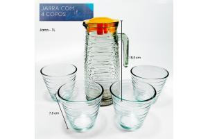 KIT JARRA 750ML+4  COPOS DE VIDRO 200ML